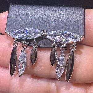 Silver Marquise Dangle Earrings with Clear Stones